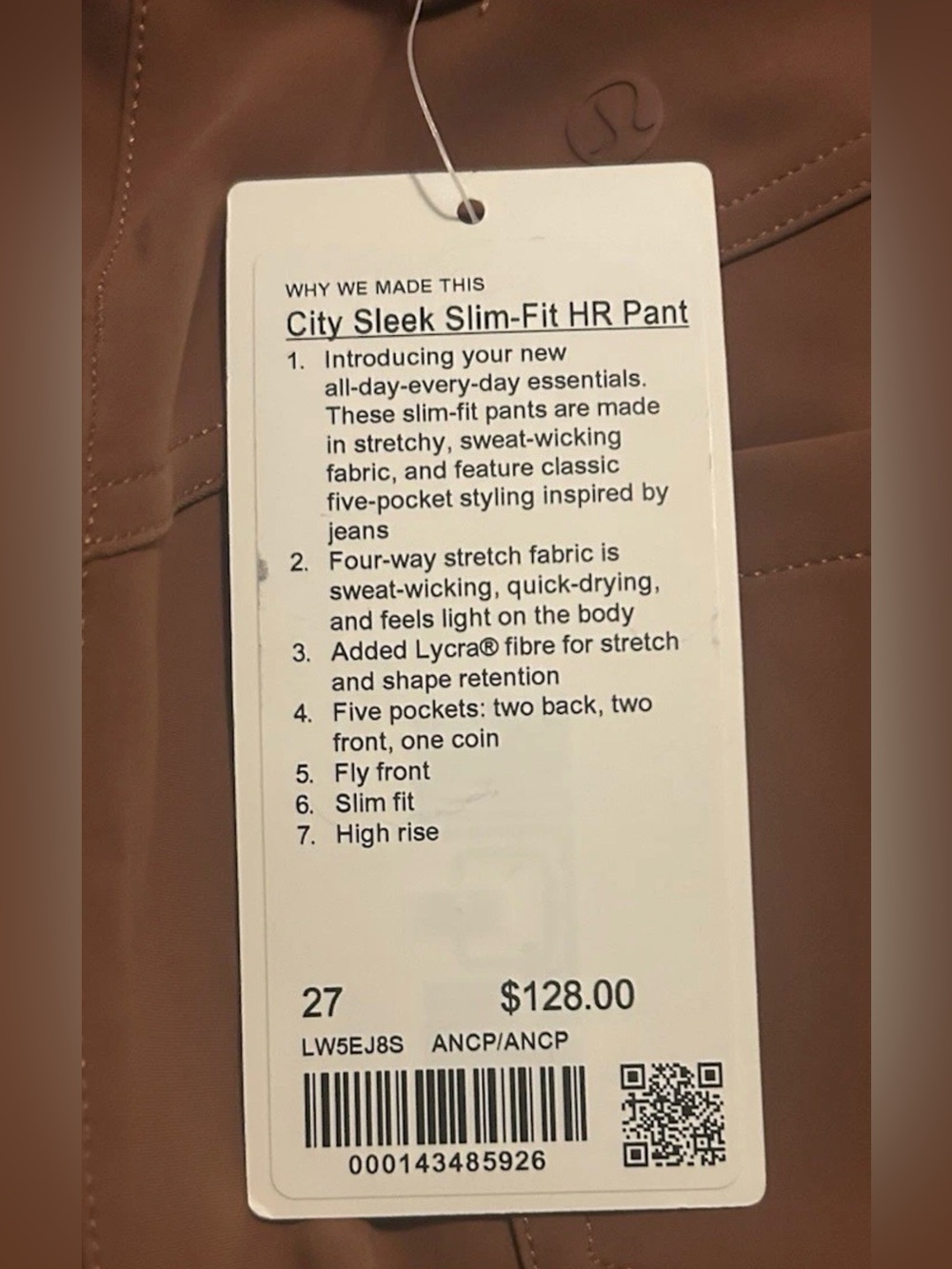 NWT Lululemon size 27 city sleek slim fit high rise pants ancient copper ancp - Picture 2 of 6